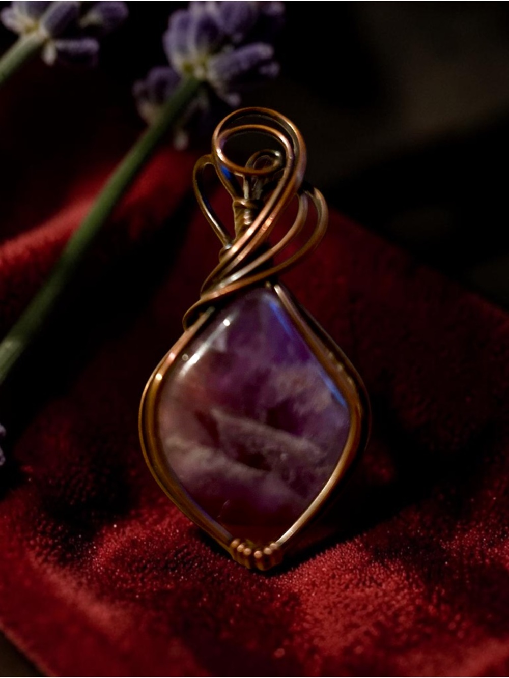 Handcrafted Purple Amethyst Wire-Wrap Pendant